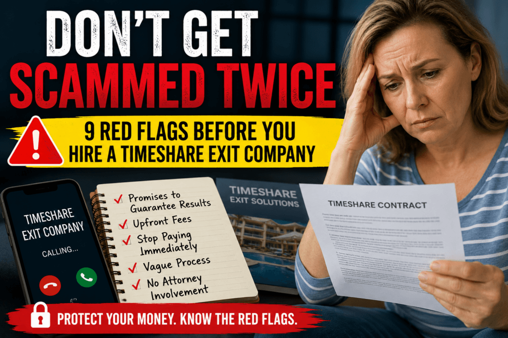 lady looking at document being warned of exit companies