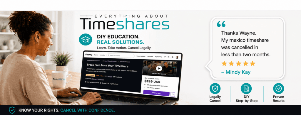 women at laptop taking diy timeshare cancellation course