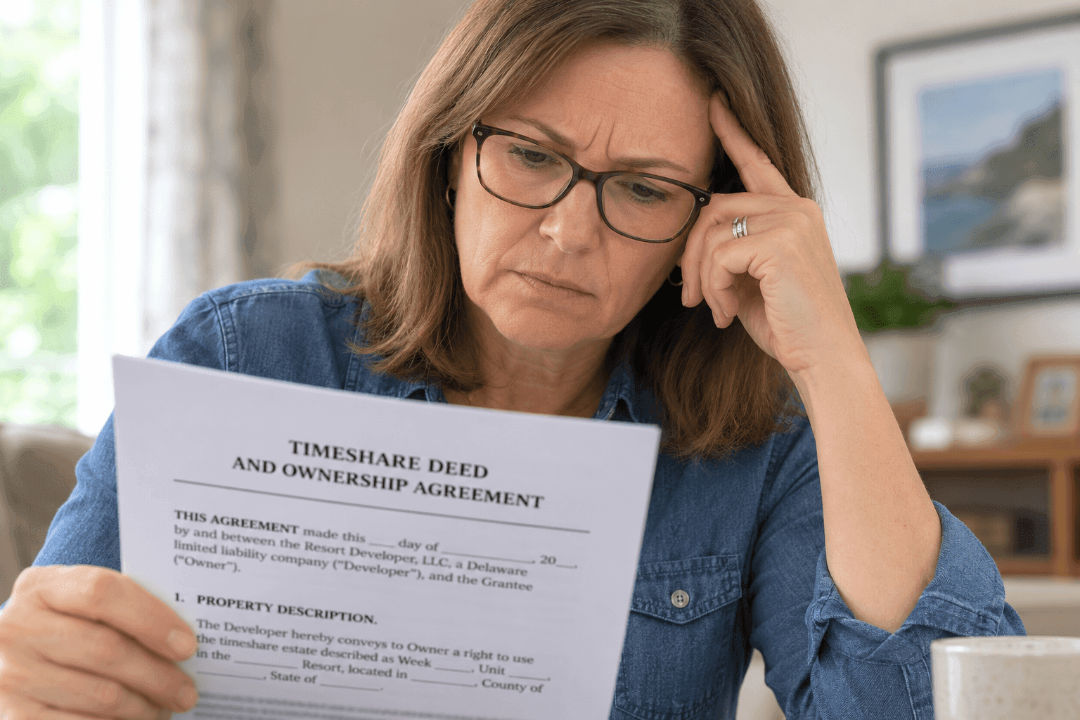 women looking at timeshare contract