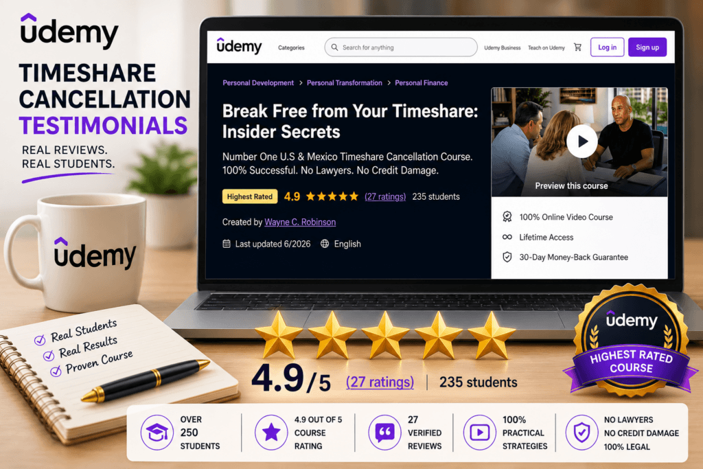 Udemy reviews, timeshare cancellation