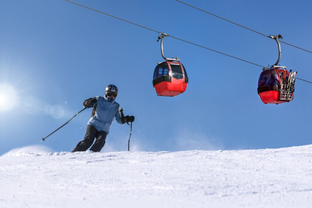 Hyatt Residence Club Review, skier with gondola in the air