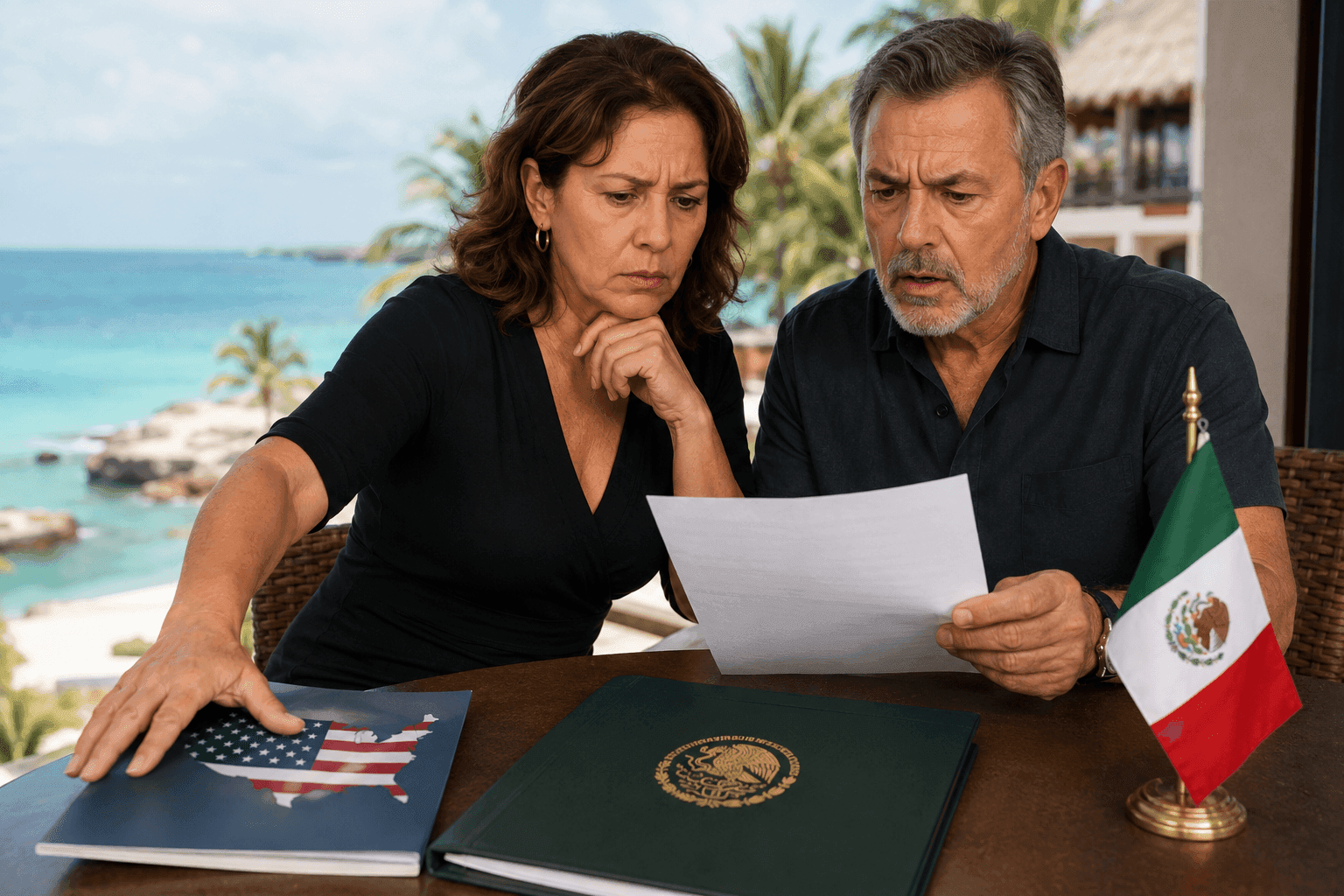 couple looking at contract, 