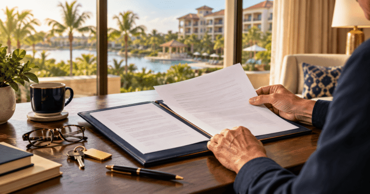 timeshare owner reviewing cancellation documents